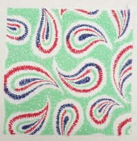 Feed sack sample with stylised Paisley (buteh) motifs. America, 1930s.