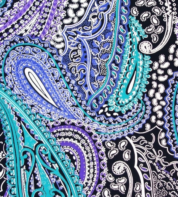 Printed cloth sample with paisley motifs, European, 1980's.