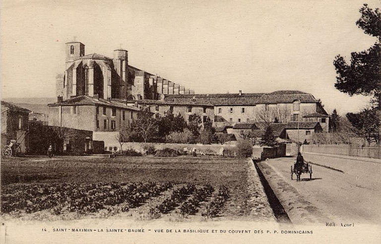 Early 20th century photograph of the Basilica of Saint Marie Magdalena in the town of Saint-Maximin-la-Sainte-Baume, southern France.