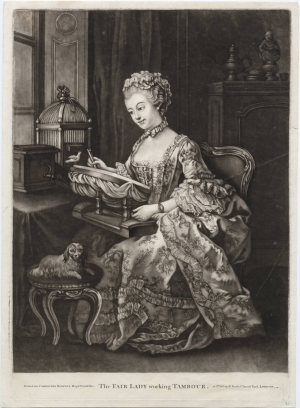 'Fair Lady Working Her Tambour,' mezzo print of c.1764.