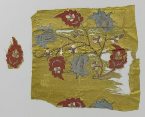 Fragment of embroidered silk, c. 1500, probably from Ottoman empire.