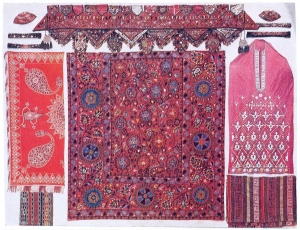 Woven and embroidered kustar products, displayed at the Second All-Russian Kustar Exhibition, St Petersburg 1903.