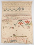 Sampler, silk on linen with beads, Mexico, 19th century