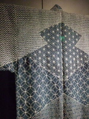 Garment decorated with moyouzashi sashiko embroidery.