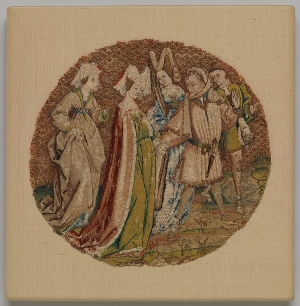 Embroidered picture: Empress and Porphyrius Visit St. Catherine in Prison. The Netherlands, c. AD 1430.