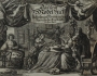 Frontispiece of Paulus F&uuml;rst's embroidery model book, with five women in a domestic scene with two men spying upon them.
