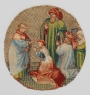 The Empress kneels before Saint Martin. Early 15th century or nu&eacute; embroidery, northern France/Flanders.
