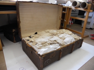 One of the trunks in which the Blackborne collection of lace was transported to the Bowes Museum.