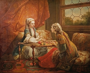 'Madame de Pompadour Embroidering' by Charles-Andr&eacute; van Loo, painted between 1750-1755.
