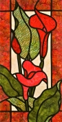 Stained glass patchwork design 'Colourful Callas' by Jan Blanchet,  Arbee Designs.