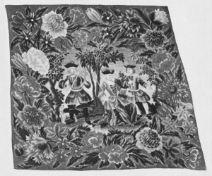 Chair cover, early 18th century, England. Embroidered in wools and a little silk on canvas ground.