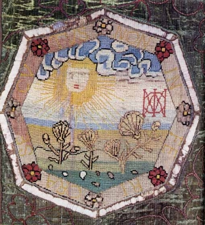 Emblem Marigold turning to the Sun, Oxburgh hangings.