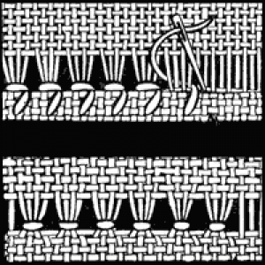 Schematic drawing of an antique hem stitch, reverse and obverse.