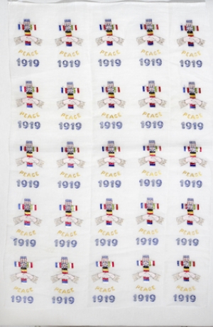 Souvenir from the Great War: Sheet with machine embroidered designs for the embroidered postcards.