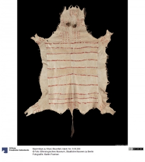Bison hide with simple embroidery, acquired in the Gros Ventre region of the (modern) USA by Maximilian zu Wied in the early nineteenth century.