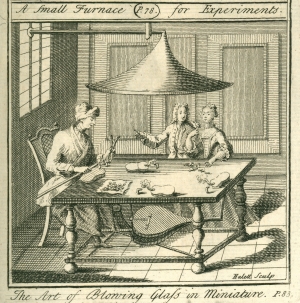 The Art of Blowing Glass in Miniature. Print from G. Smith's  'The Laboratory or School  of Arts', published in 1756.