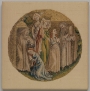 Embroidered picture: 'The Hermit Adrian Shows St. Catherine an Image of Christ and Baptizes her'. Netherlands, c. AD 1430.