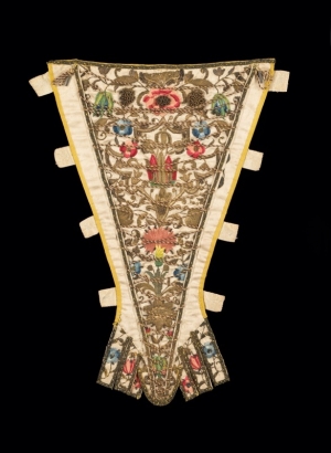 Early 18th century British stomacher, silk and metal.