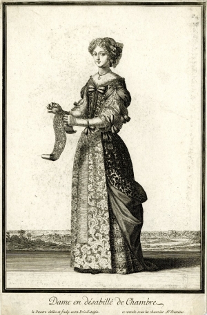 Print Dame en d&eacute;sabill&eacute; de chambre, France, c. 1675.