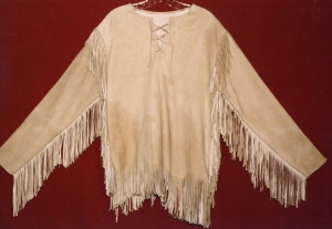 Replica of a North American, colonial buckskin shirt.
