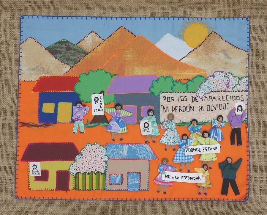 Arpillera from Chile, 2015, Made to mark the disappearance of Chilean men and women (TRC 2015.0401).