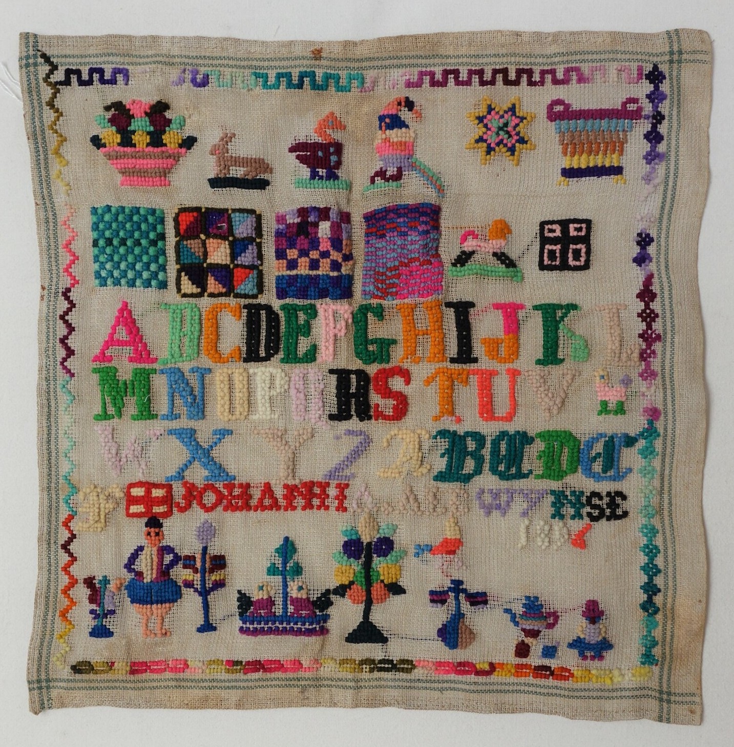 Late 19th century sampler worked by Johanna Alewijnse, from Zeeland in The Netherlands (TRC 2018.2380).