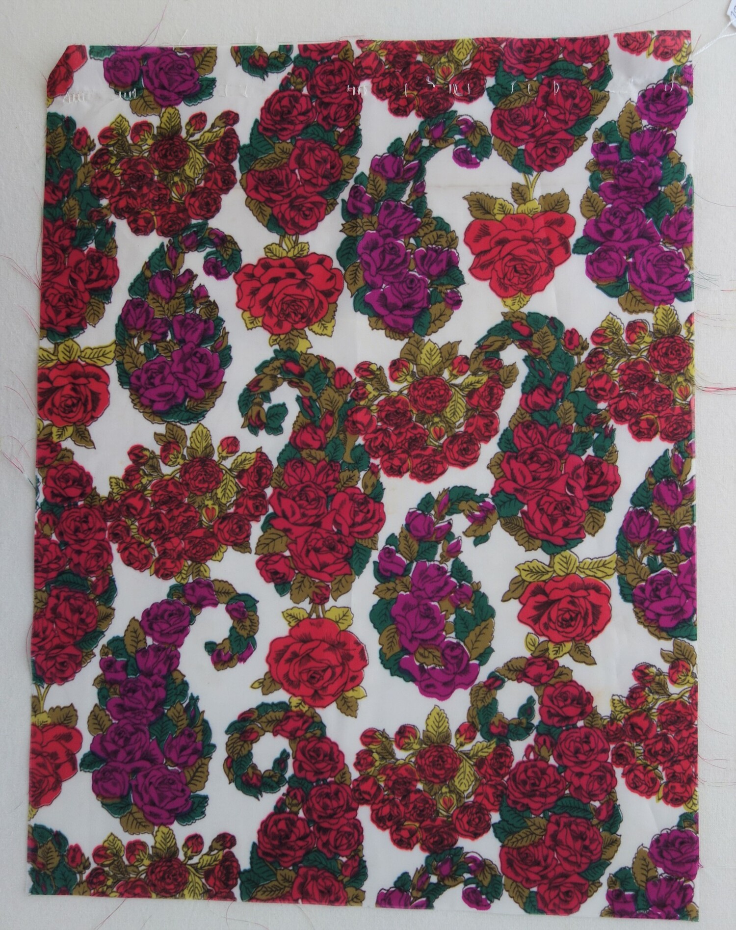 Printed cloth sample with paisley motifs, European,1960s (TRC 2020.2384).