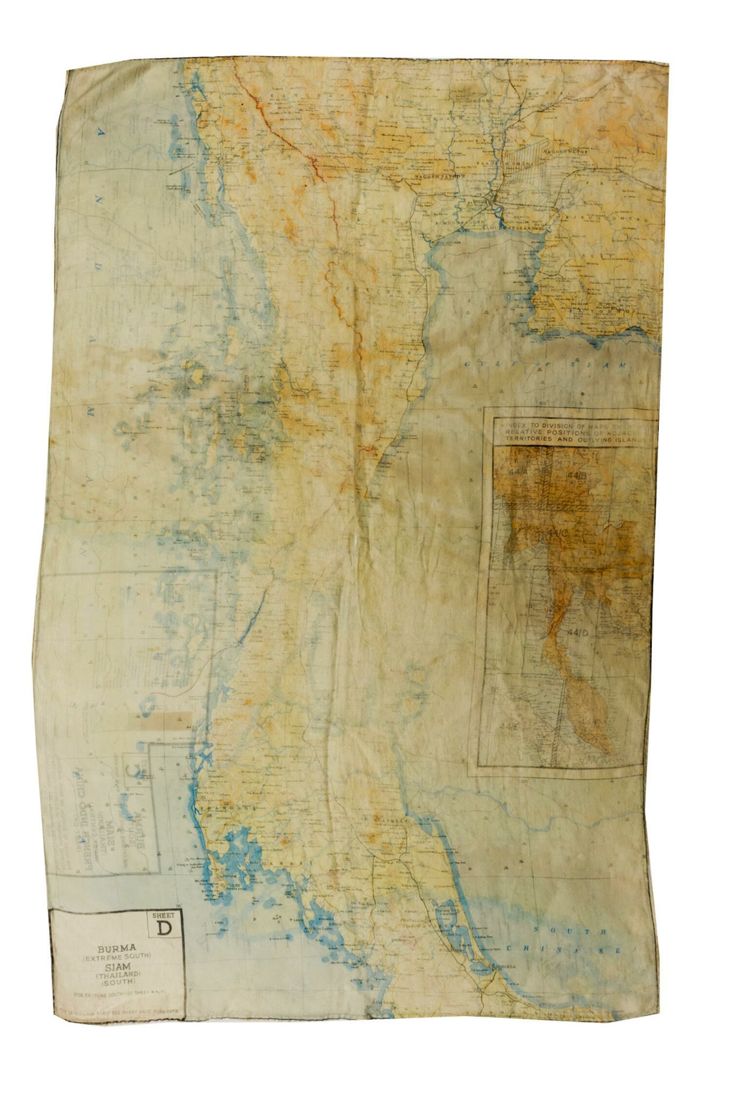 British evasion map from WWII, mainland Southeast Asia (TRC 2022.2233). Sheet D.