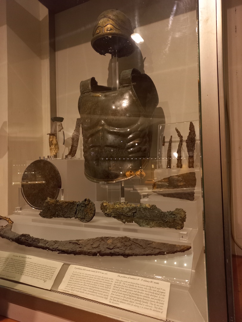 Harness, helmet, a beaded belt and weaponry from a burial southeast of Rome, 5th century BC.