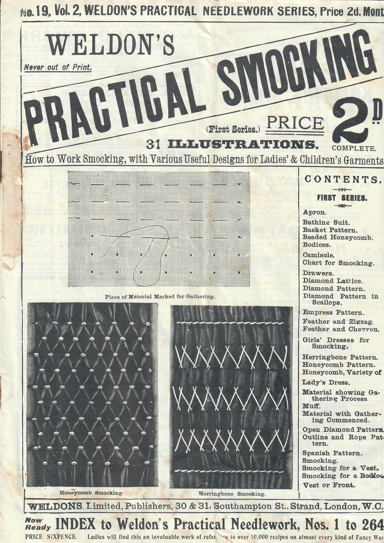 Copy of Weldon's Practical Smocking magazine (no. 19, vol. 2; July 1887) with a wide range of patterns, stitches and ideas (TRC 2024.0356).