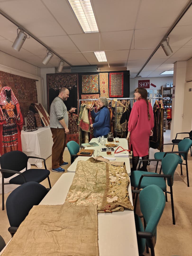 Pim Arts, curator Dordrechts Museum, visiting the TRC to  inspect the recent donation of liturgical vestments. Photograph by Herra Pahlasari.