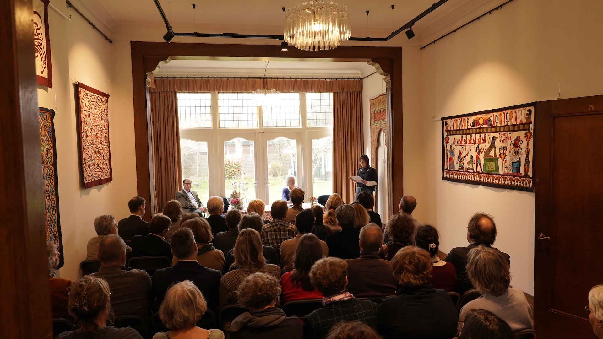 Fig. 18. The first main public event of the TRC at Boerhaavelaan 6 on 26 March 2026: The presentation of The Atlas of World Embroidery, written by the TRC director Gillian Vogelsang-Eastwood, to the Leiden Mayor, Peter Heijkoop.