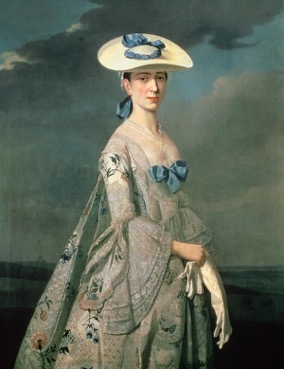Lady Eleanor Frances Dixie, painted by Henry Pickering, c. 1753. She is wearing elaborate engageantes with three layers of lace. The engageantes reach from underneath the short pagoda sleeves of her bodice.