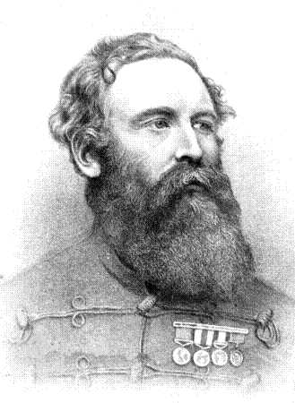 Harry Burnett Lumsden (1821-1896) was a distinguished British officer mainly active in British India. He led the British team that was sent to Kandahar in 1857 to supervise British support to the Afghans in defending their realm against the Persians. The portrait is included in Younghusband's The Story of the Guides, 1908.