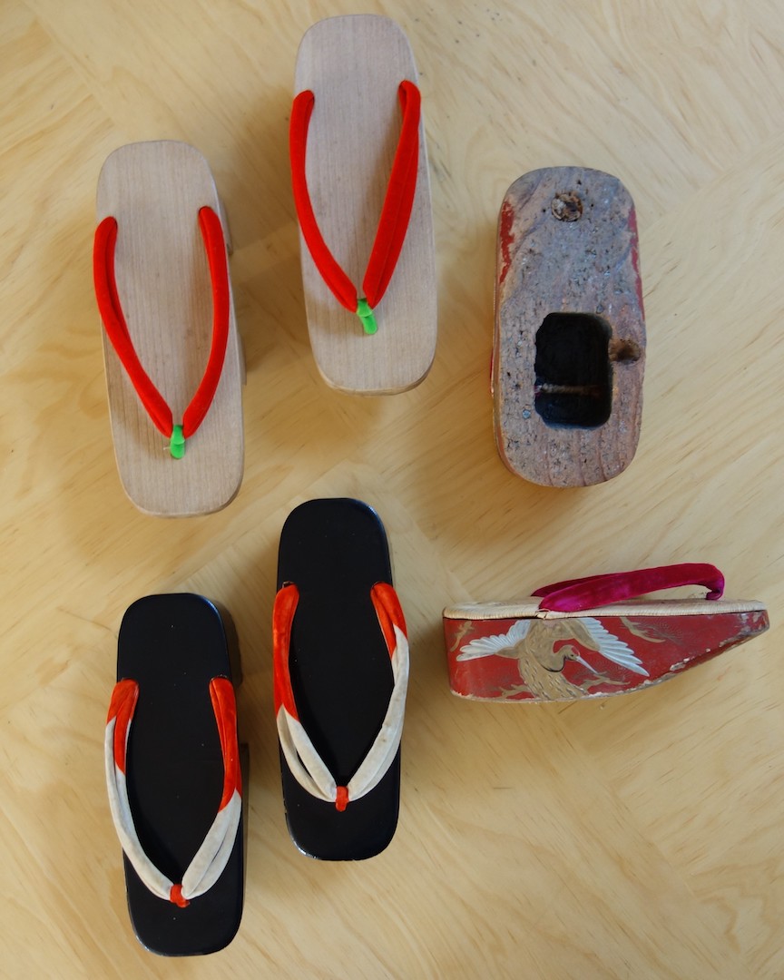 Japanese wooden shoes, recently donated to the TRC by Keiko Okamoto.