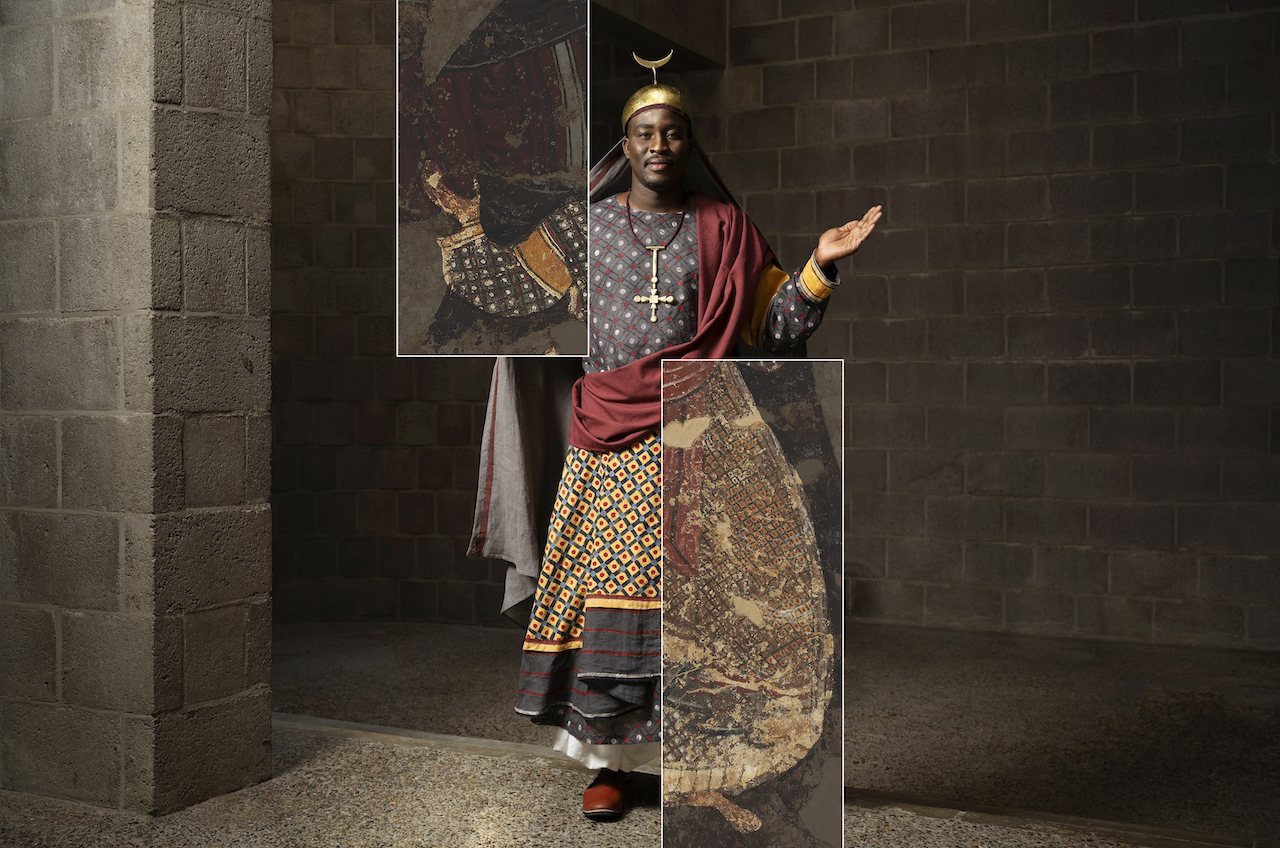 Fresco with the reconstructed clothing. Research project, University of Warsaw: ‘Costumes of Authority: Images of Royalty and Clergy in Christian Nubia.’