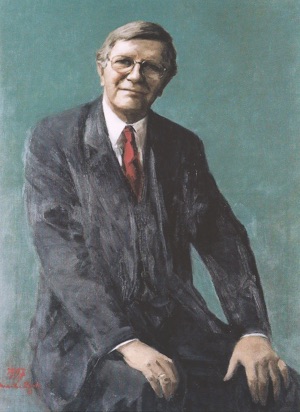 Portrait of  Prof. Lammert Leertouwer, Professor of Theology, Rector  Magnificus from 1991-1997, Leiden University. Painting by Marike Bok (1979).