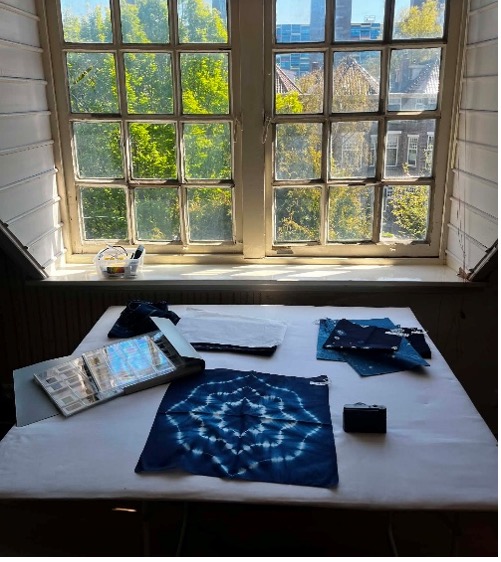 Fig. 5. Photographing a Japanese indigo-dyed handkerchief from the TRC collection. Photograph by author.