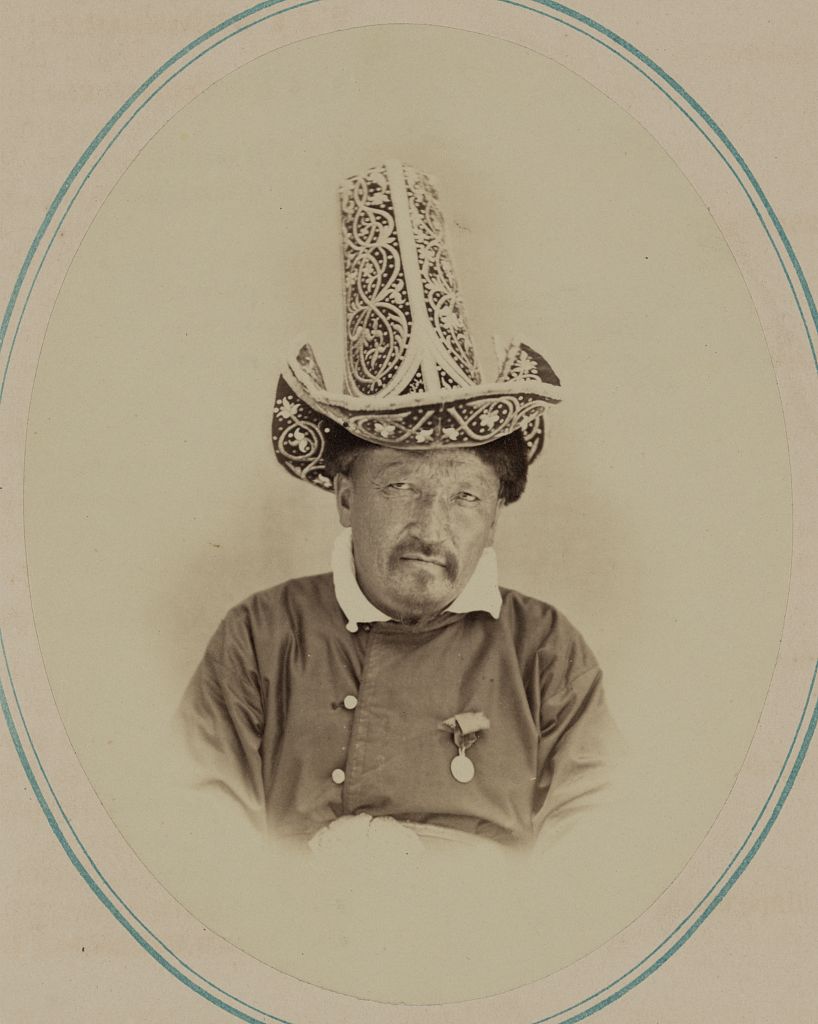 Type of kalpak worn by a Kazakh in Central Asia. The photograph was taken c. 1870 (courtesy Library of Congress, LC-DIG-ppmsca-14240).