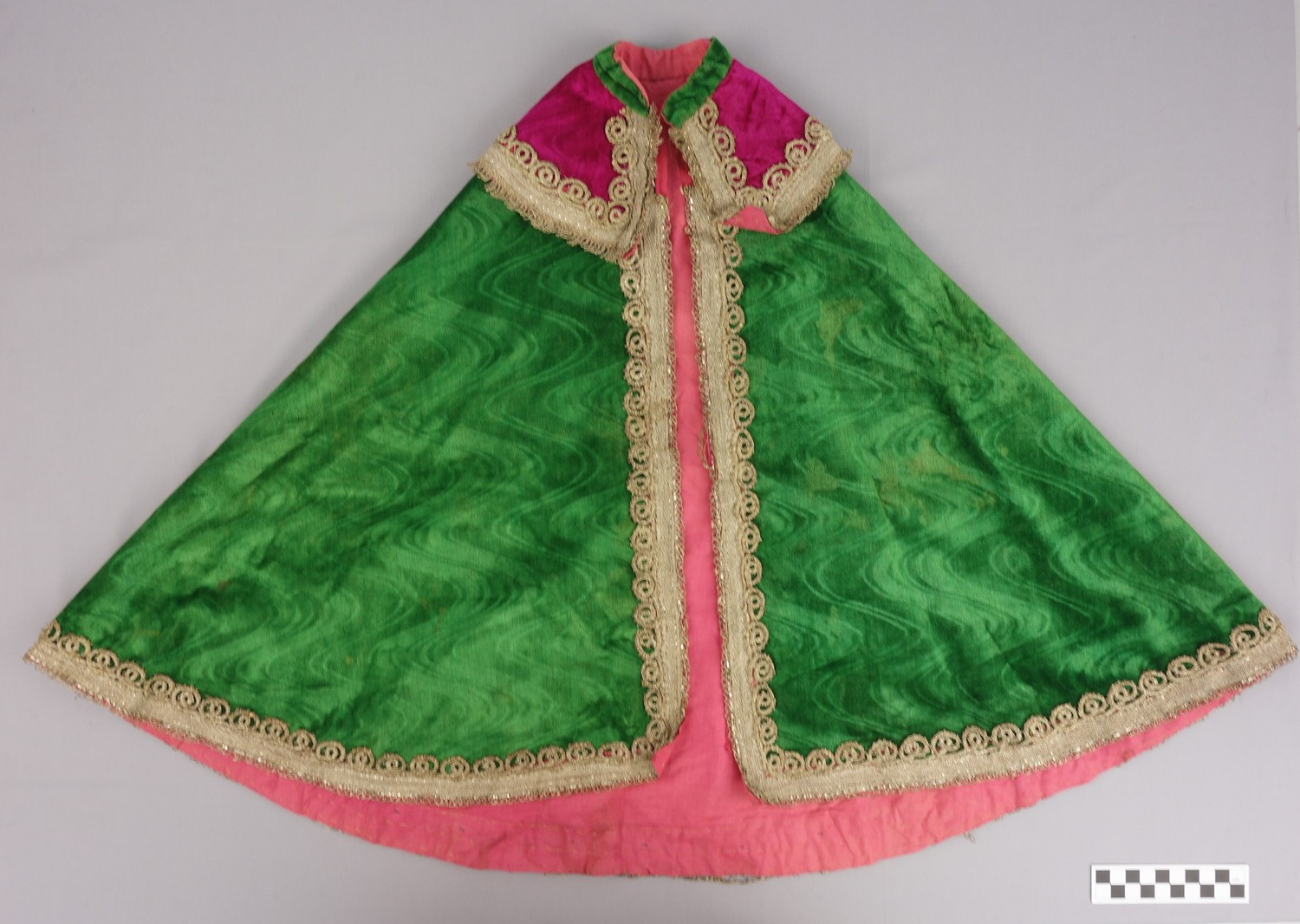 Child's cape made from European pressed velvet, worn in Iran, early 20th century (TRC 1998.0404).