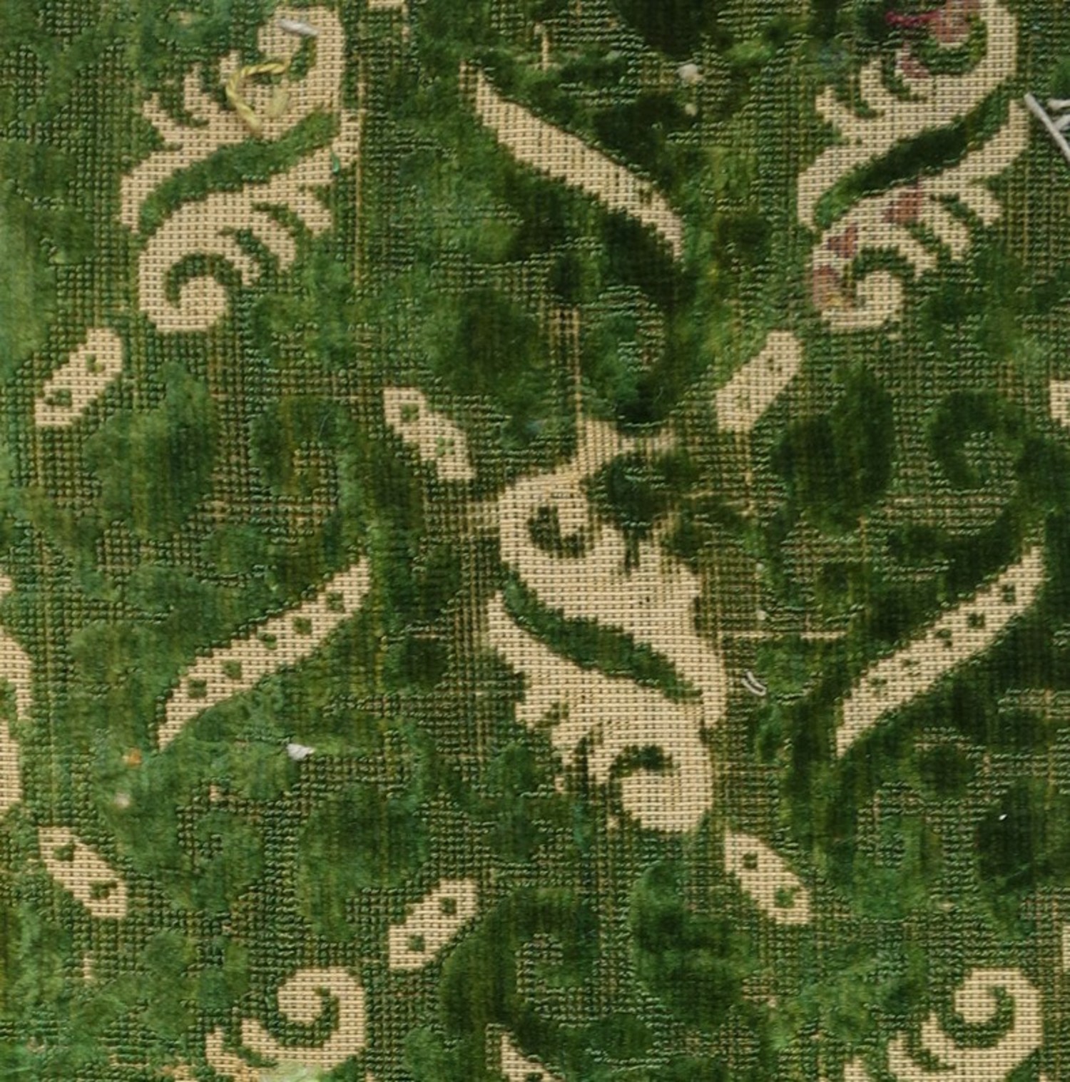 Early 17th century silk and linen voided velvet, European (TRC 2011.0375).