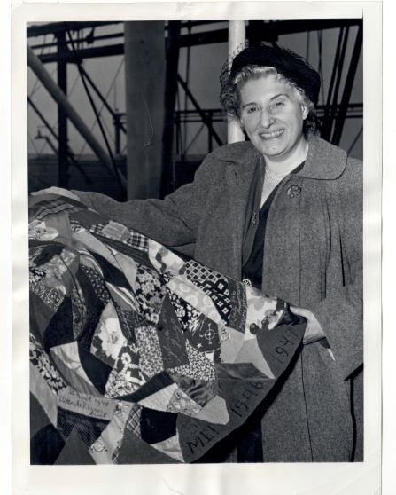 Photograph showing Mrs. Boissevain and a Feestrok, January 1949 (TRC 2018.3323).
