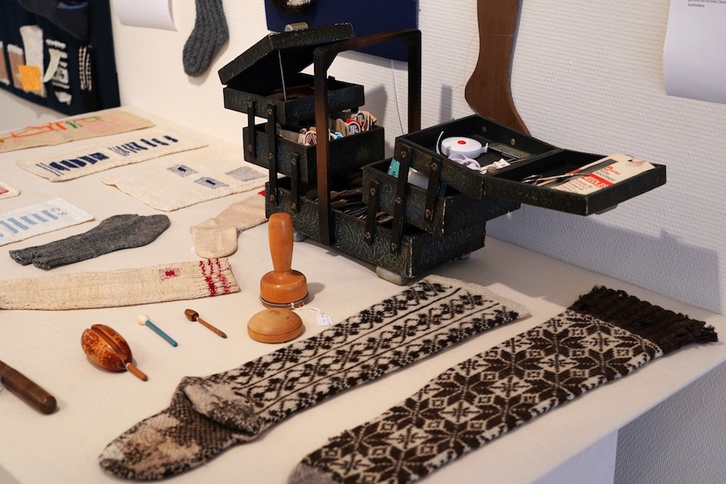 Part of the darning and mending section. Socks&Stockings exhibition, TRC, 2019. Photograph by Joost Kolkman.