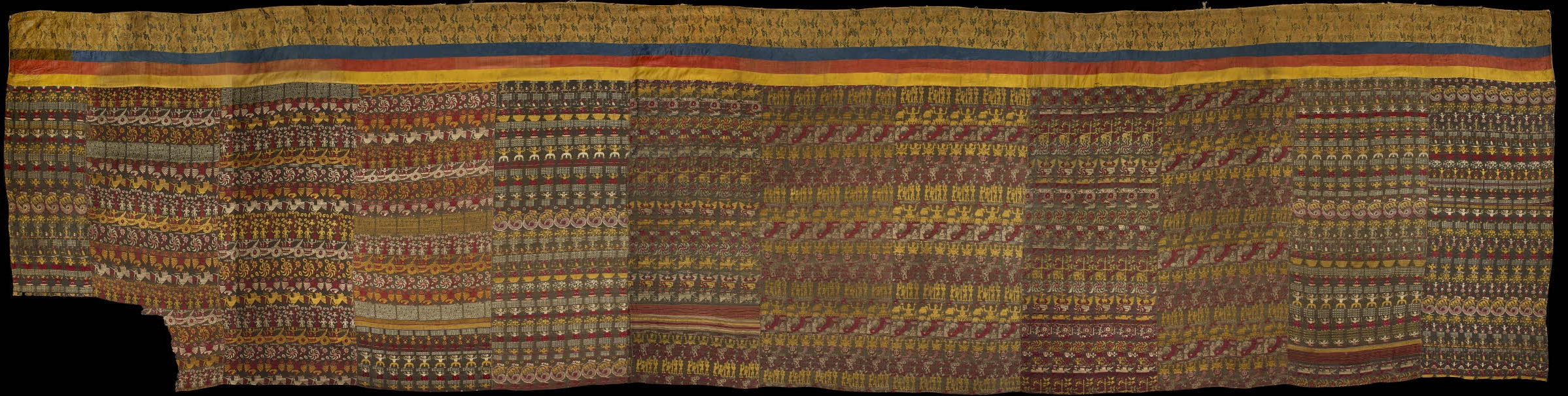 A series of silk, 17th century Vrindavani Vastra textiles, now on display in the British Museum, London.