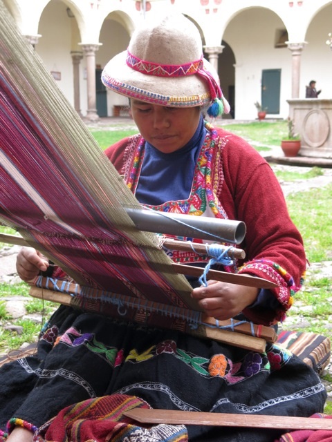 Woman in Lima, Peru, with backstrap loom. Photograph: Jefke van Iterson